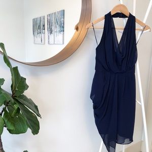 Max & Cleo (BCBG Brand) Navy Draped Dress